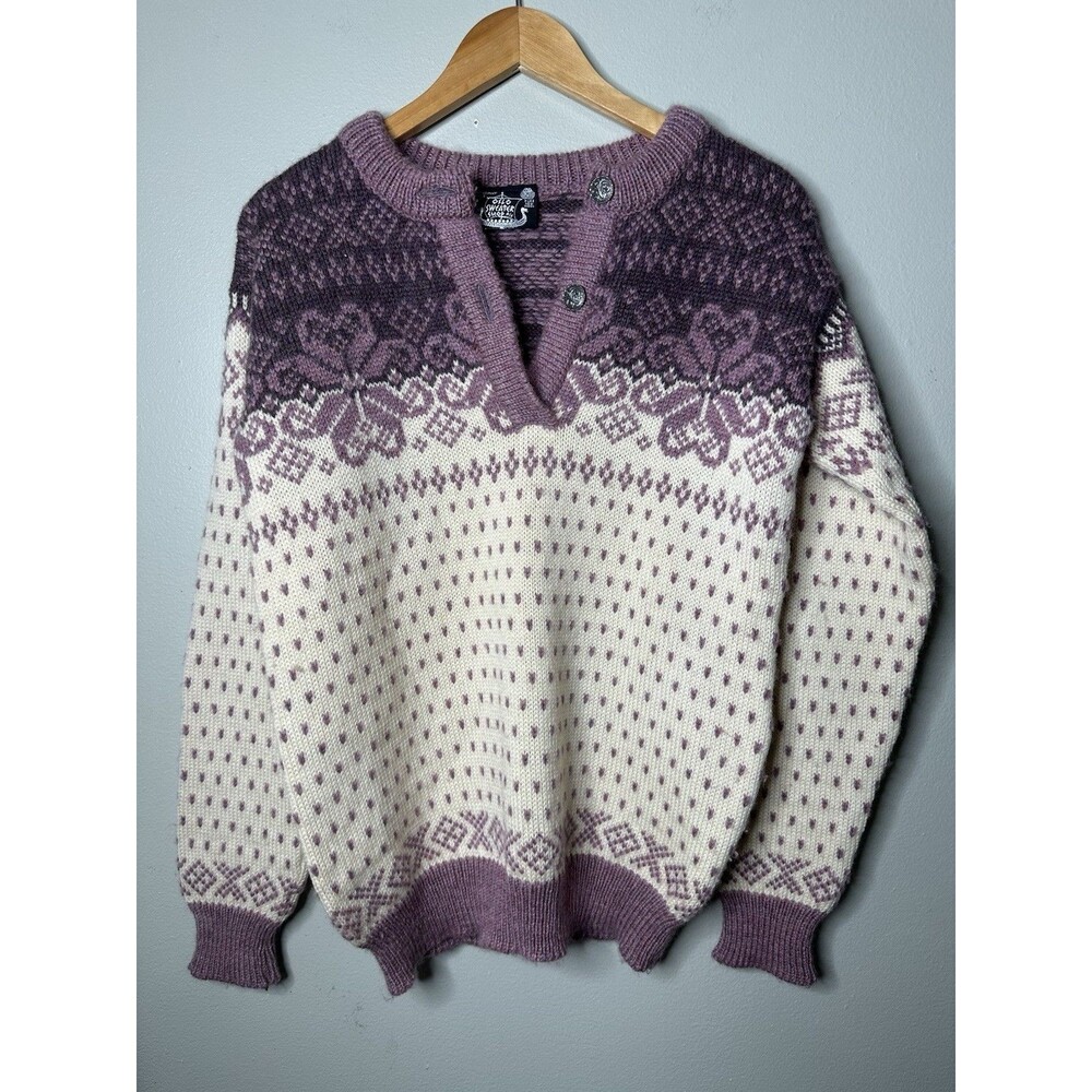 VTG Dale Of Norway Lavendar Wool Sweater Sz 42 (M) Fair Isle Nordic Resort Wear